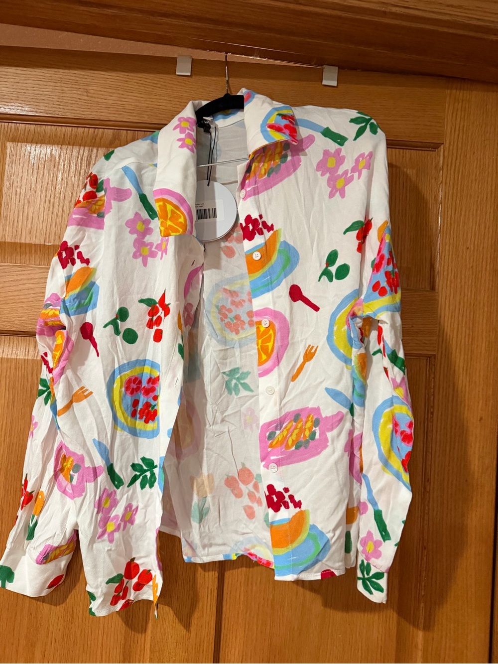 Princess Polly White Button-Up Shirt Jacket with Multicolor Floral & Fruit Print